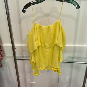 Alice + Olivia | Pompom Ruffle Yellow Tank Up | Off the Shoulder Sleeves